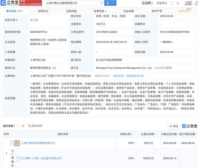 滬上阿姨戰略布局再升級 新設滬姨企業管理公司，聚焦廚具衛具及日用雜品批發